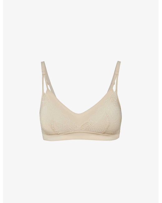 Chantelle White Soft Stretch Lace-overlay Padded Stretch-woven Bralette