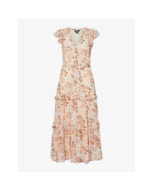PAIGE Natural Creamrozlyn Floral-print Silk Midi Dress