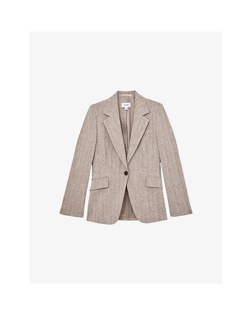 Reiss Brown Isla Single-Breasted Stretch-Woven Blazer