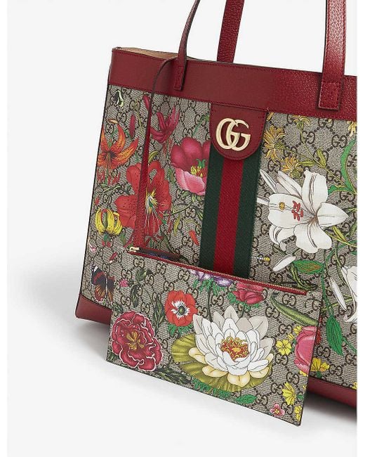 Gucci Canvas Ophidia Floral And GG Supreme Tote in Red Save 43 Lyst