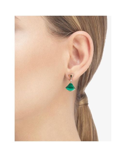 BVLGARI Green Divas' Dream 18Ct Rose- 0.07Ct Diamond And Malachite Earrings