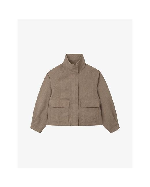 The White Company Brown Funnel-Neck Side-Pocket Linen Jacket