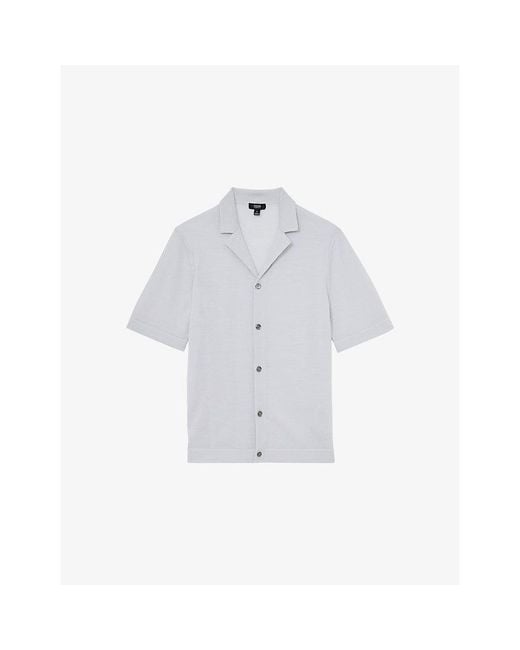 Reiss White Grafton Cuban-Collar Short-Sleeve Wool Shirt for men