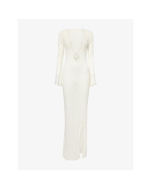 WE Are Tala White O-Ring V-Neck Cotton Blend Maxi Beach Dress
