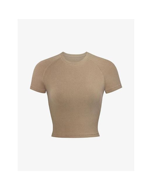 Skims Natural Vintage Cropped Raglan-sleeves Stretch-cotton T-shirt