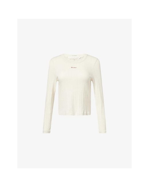 Mother White The Ls Itty Bitty Ringer Brand Embroidered Cotton Top