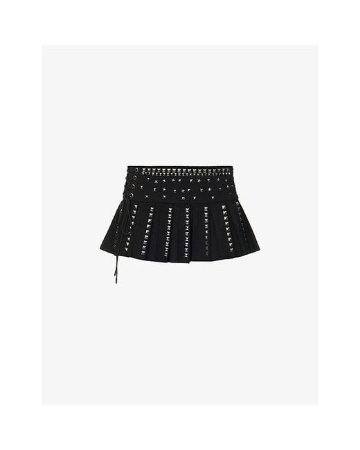 Jaded London Black Onyx Studded Stretch-Twill Mini Skirt