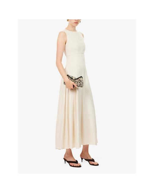 Yasmina Q Natural Rama Pleated Linen-Blend Midi Dress