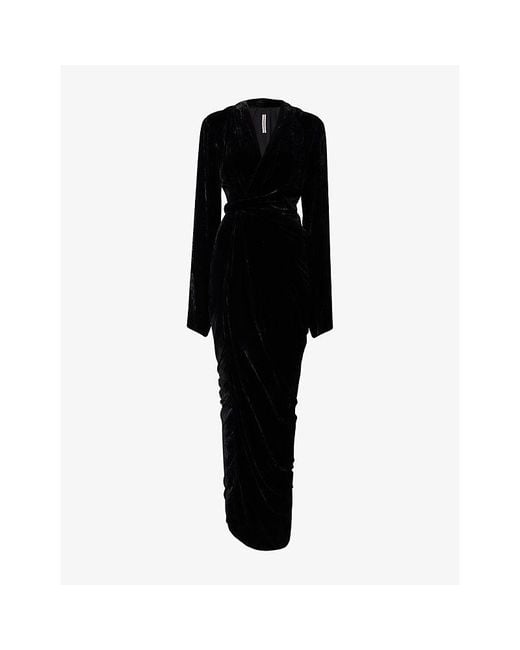 Rick Owens Black Draped Wrap-Over Velvet Gown