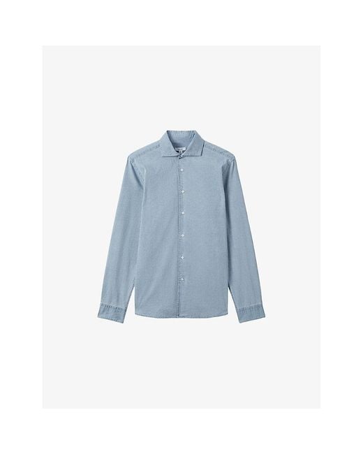 Reiss Blue Draper Cutaway-Collar Regular-Fit Cotton Shirt for men