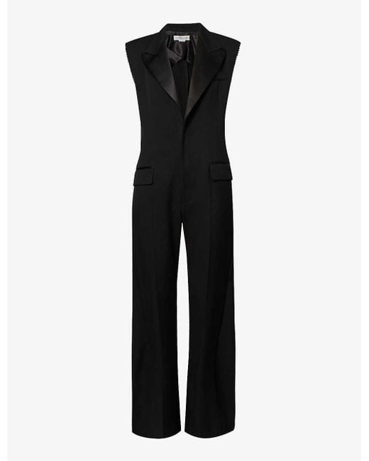 Victoria Beckham Black Satin-lapel Straight-leg Woven Tuxedo Jumpsuit