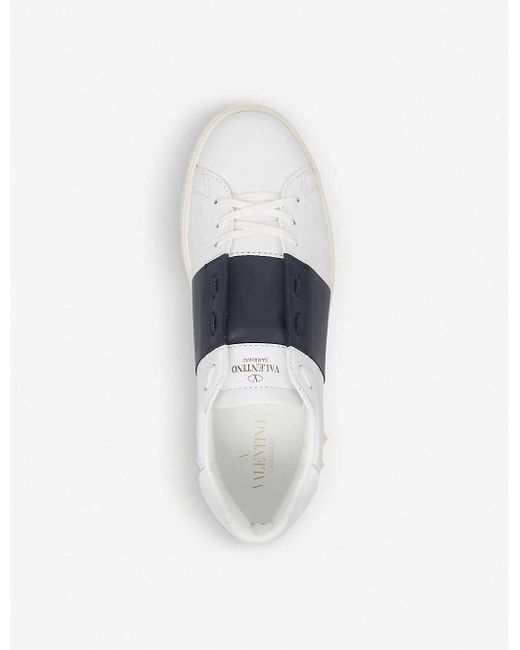 Valentino Garavani Contrast-stripe Leather Sneakers in White/Navy (Blue) for Men - Save 48% Lyst