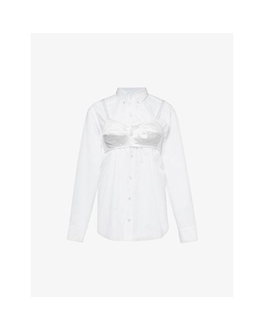 VAQUERA White Bra-detail Long-sleeved Cotton Shirt