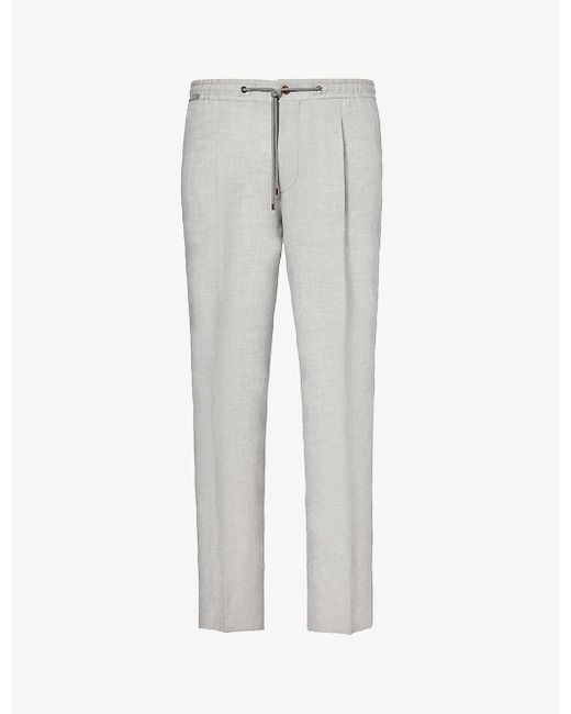 Corneliani Gray Drawstring-waist Tapered-leg Linen Trousers for men