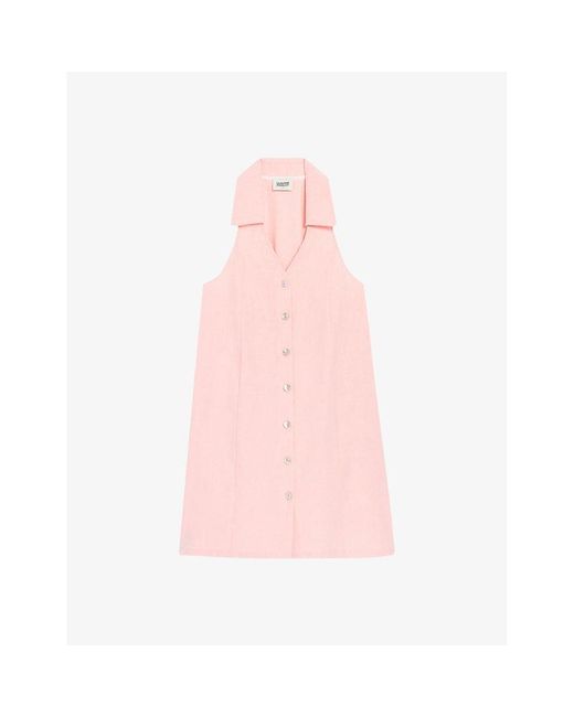 Claudie Pierlot Pink Riyu V-neck Linen-blend Mini Dress