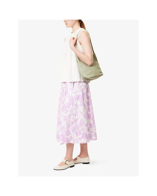 ME+EM Purple Cheesecloth Tulip-Print Cotton Midi Skirt