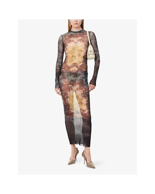 Jean Paul Gaultier Multicolor Printed Long-Sleeves Woven Midi Dress