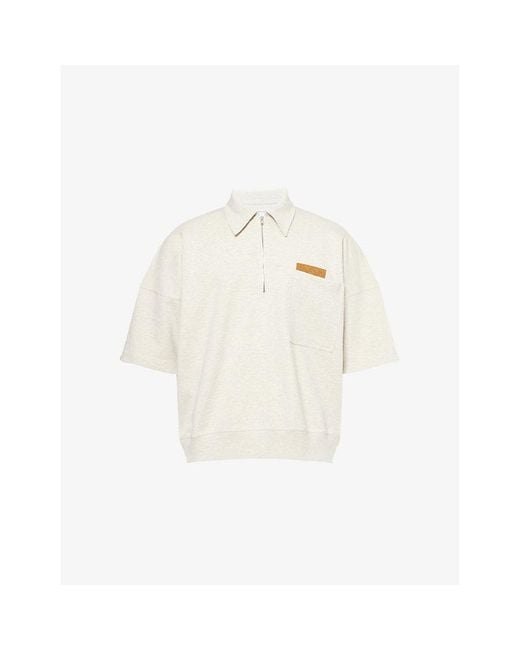 Bottega Veneta White Melange Intrecciato Cotton Polo Sweatshirt for men
