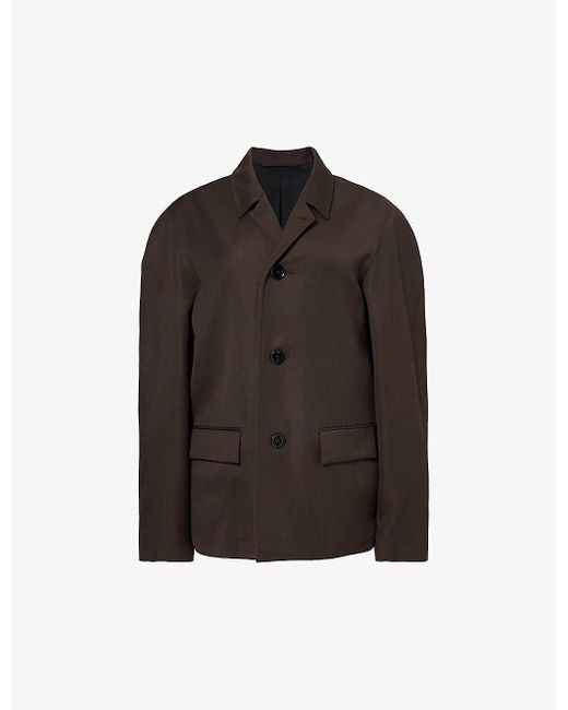 Lemaire Brown Single-breasted Wool And Linen-blend Coat