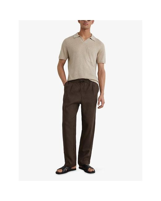 Reiss Natural Fairmont Open-Collar Linen Polo for men