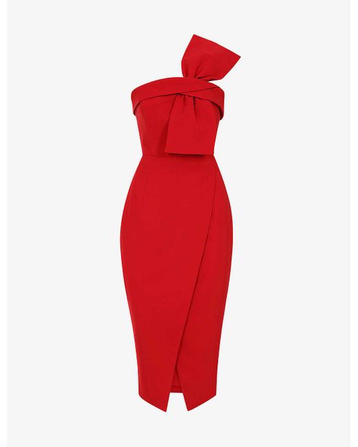 Lavish Alice Red Emily Bow-detail Stretch-crepe Midi Dress