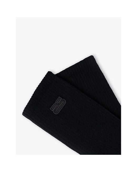 Sandro Black Embroidered Logo-Patch Ribbed Stretch-Cotton Socks