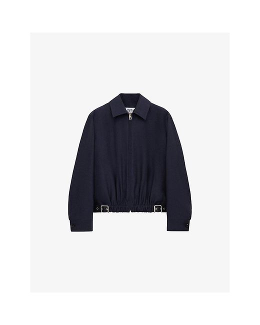 Loewe Blue Belted Drape Wool-Silk Blend Jacket