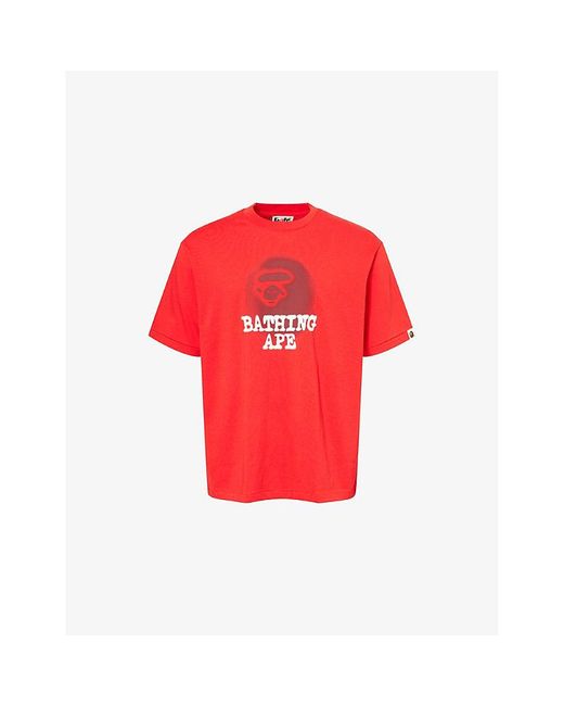 A Bathing Ape Men's Red Brand-Print Cotton-Jersey T-Shirt