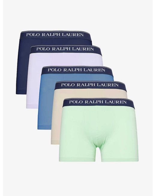 Polo Ralph Lauren Blue Logo-waistband Pack Of Five Stretch-cotton Trunk for men