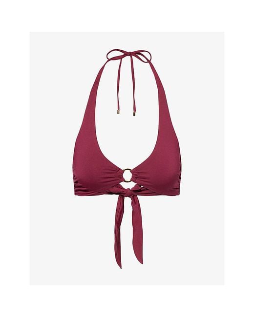Away That Day Red Sorrento Ring-Hardware Bikini Top