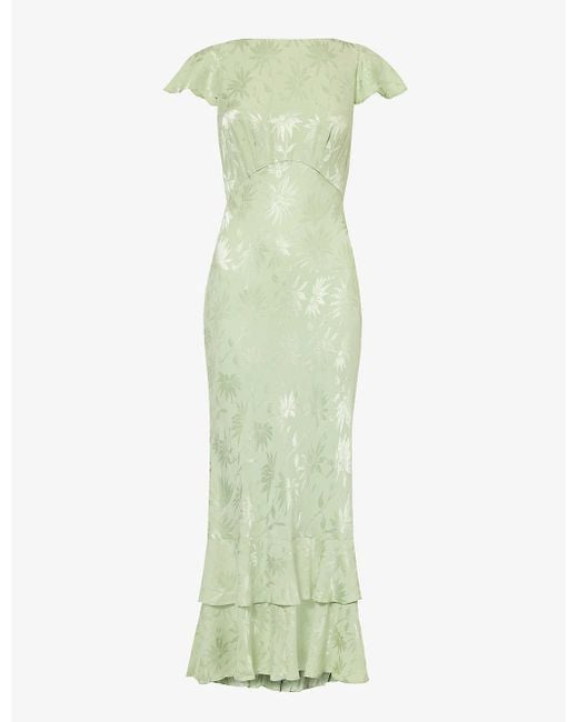 Rixo Green Liberty Floral-jacquard Layered-hem Woven Maxi Dress