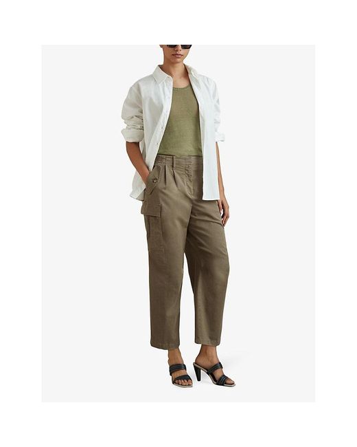 Reiss Natural Indie Front-pleat Tapered-leg Stretch-cotton Trousers