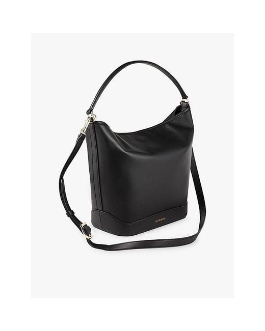 Sandro Black Removable-Strap Slouchy Leather Shoulder Bag