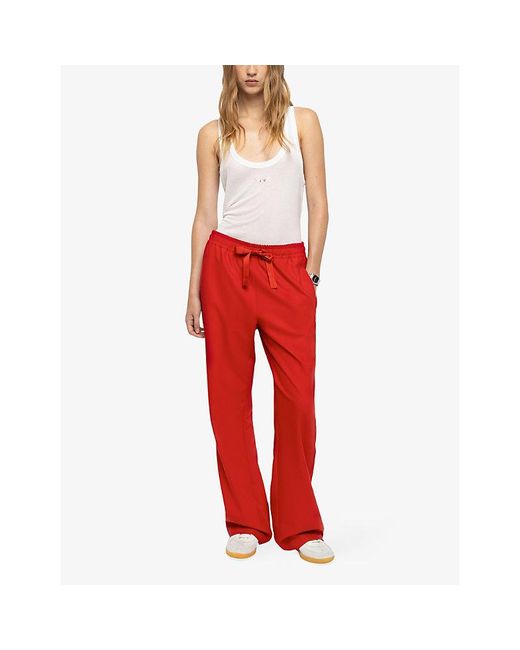 Zadig & Voltaire Red Poma Satin-Stripe Straight-Leg Low-Rise Stretch-Woven Trousers