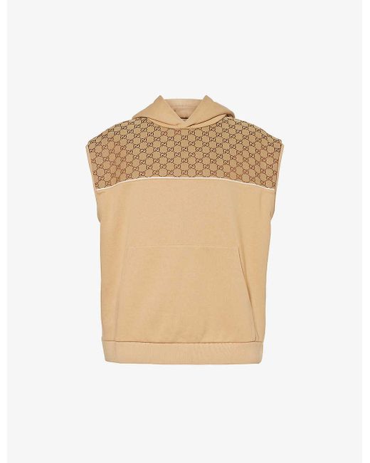 Gucci Natural Monogram-print Sleeveless Cotton-jersey Hoody for men