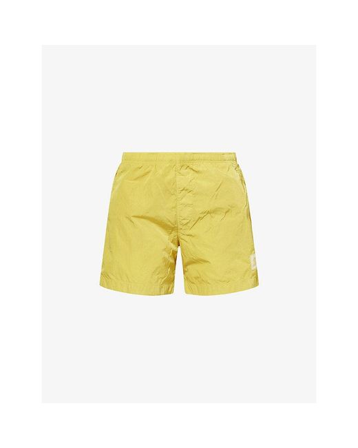 C P Company Yellow Eco Chrome Logo Patch Swim Shorts for men