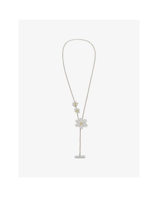 Marni White Rhinestone Daisy Long Brass Necklace