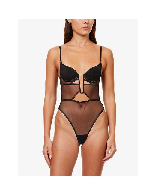 Bluebella Black Joni Cut-out Recycled-polyester Mesh Body