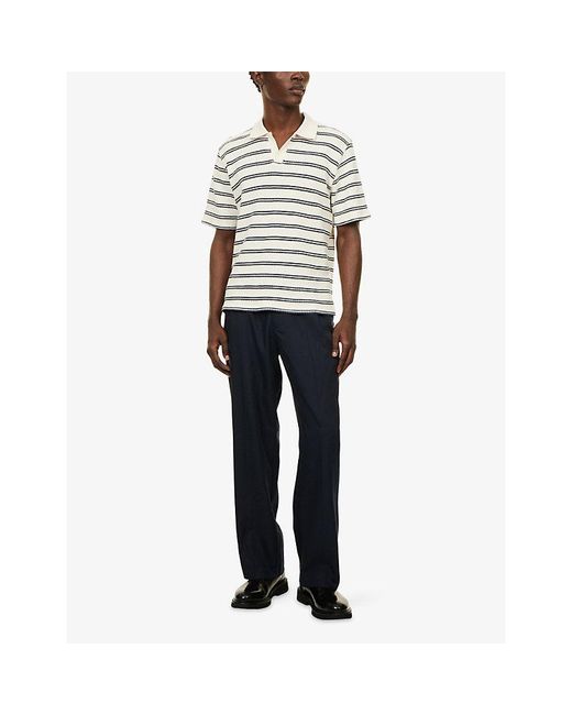 Percival Blue Pressed-Pleat Straight-Leg Cotton-Blend Trousers for men
