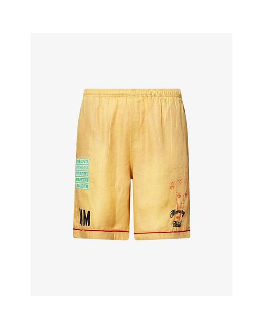 Paly Hollywood Yellow Paly Montauk Embroidered Linen Shorts for men