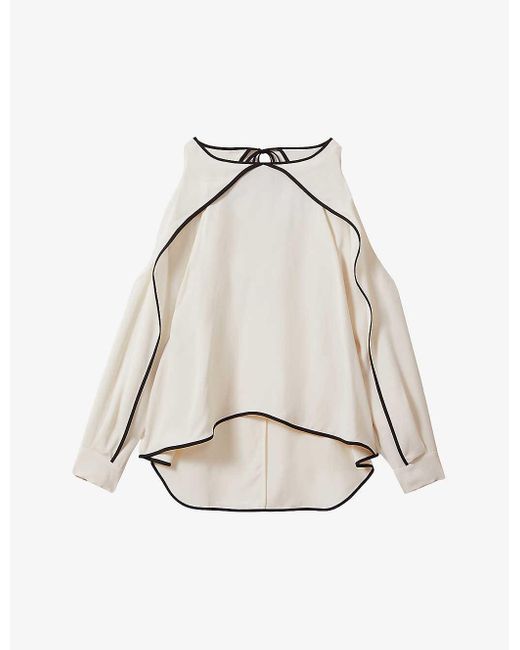 Reiss Natural Daria Cold-shoulder Cut-out Stretch-woven Blouse