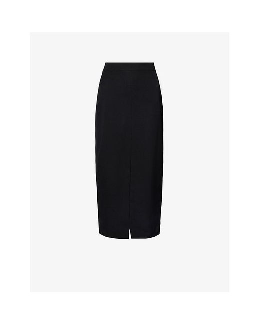 Alexander McQueen Black Split-hem Woven-texture Wool Midi Skirt