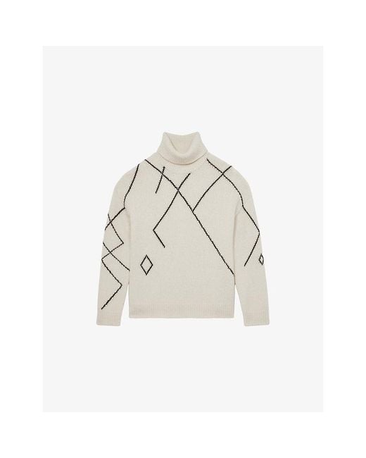 Reiss White Links Argyle Roll-Neck Wool-Blend Jumper for men