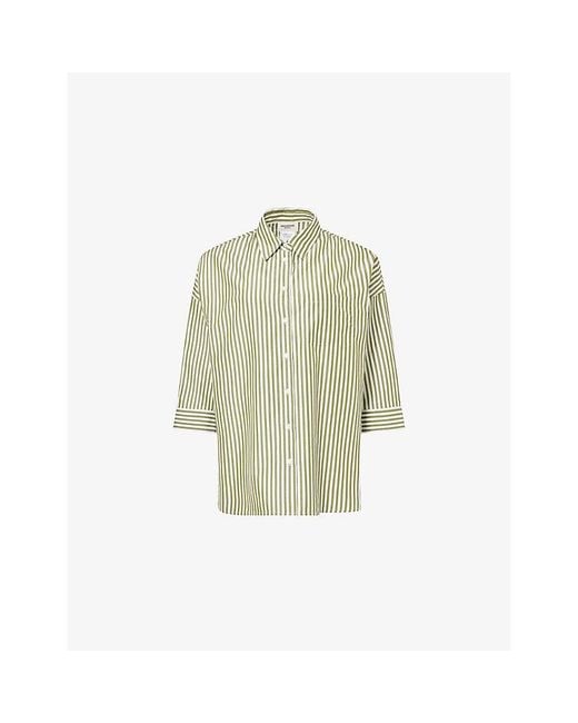 Weekend by Maxmara Green Striped Long-Sleeve Cotton Shirt