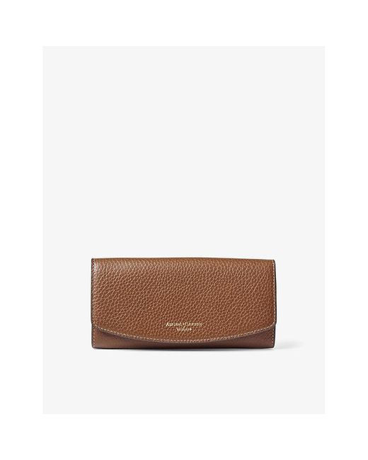 Aspinal Brown Essential Foiled-branding Pebbled-leather Purse