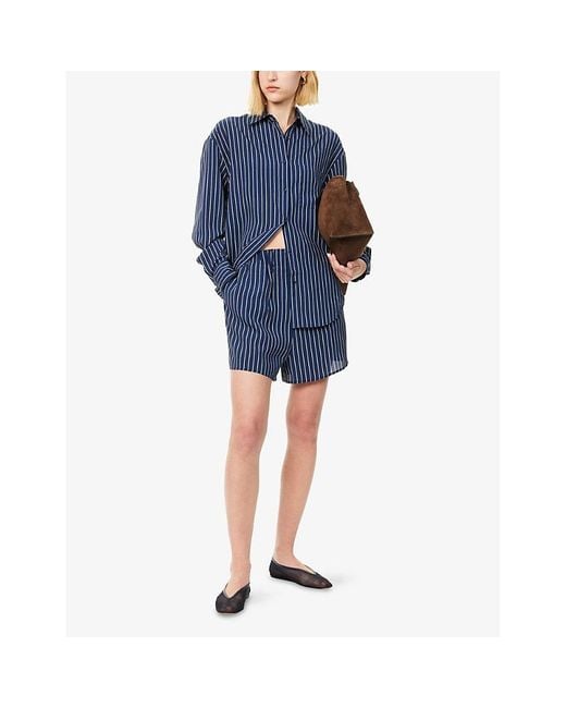 Frankie Shop Blue Lui Striped Woven Shorts