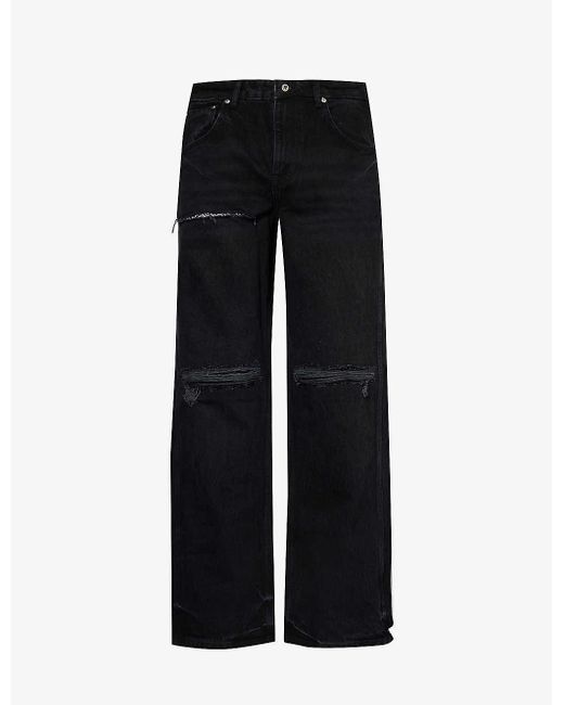Represent Black R3 Distressed Wide-leg Jeans for men
