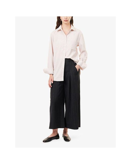 ME+EM Black Pinstripe Wide-Leg Wool-Blend Culottes