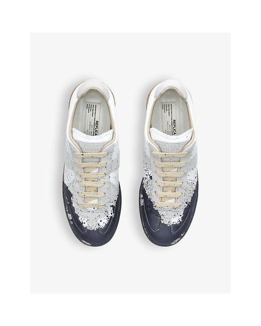 Maison Margiela White Replica Paint-splattered Leather Low-top Trainers