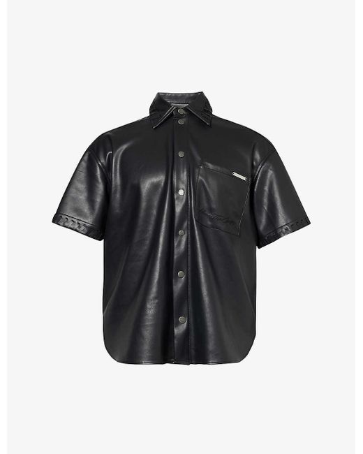 Honor The Gift Black Brand-plaque Short-sleeved Relaxed-fit Faux-leather Shirt X for men